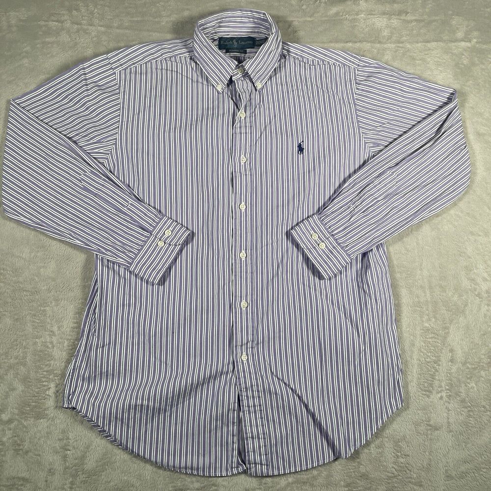 Ralph Lauren Classic Fit Button Down Purple\White Striped Shirt Mens‎ 15.5 32/33